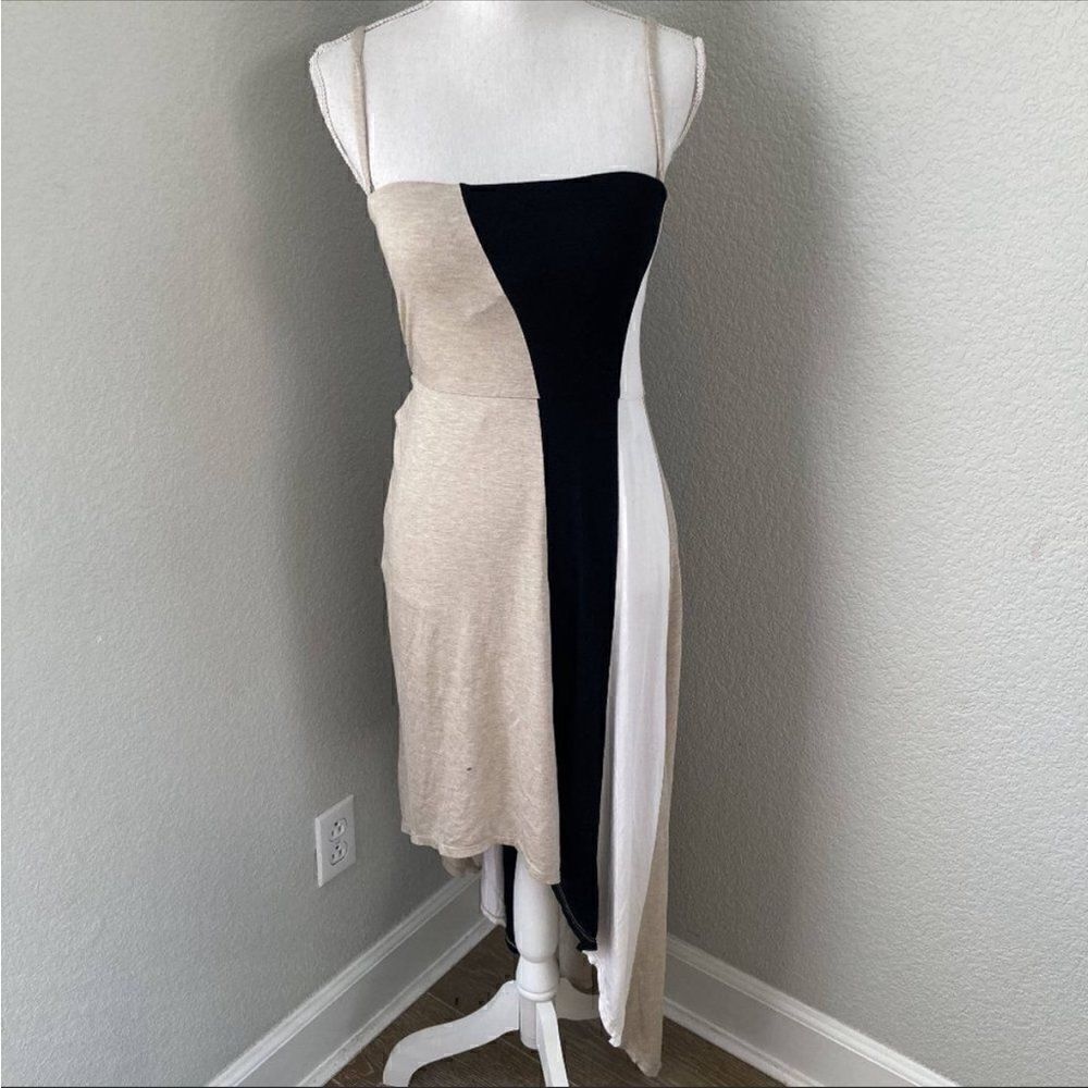 Calvin Klein NWT Womens Beige Colorblock Asymmetrical Hem Midi Dress Small